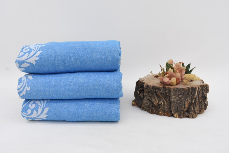 Throw Blanket Turkish Cotton Baroque Blue - 70" X 60"