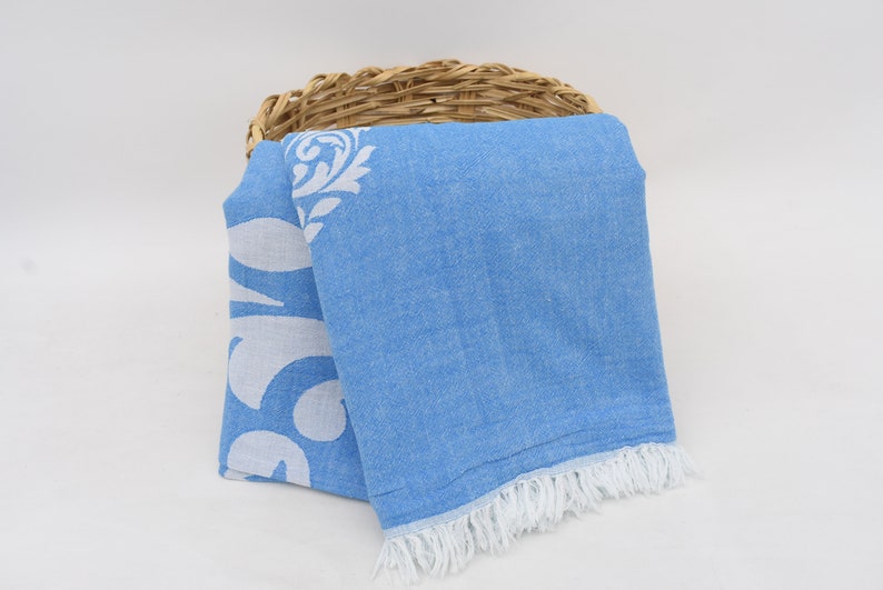 Throw Blanket Turkish Cotton Baroque Blue - 70" X 60"