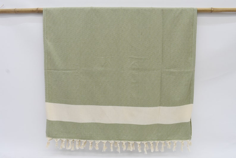 Dark Green Bath & Hand Diamonds Towel Organic Turkish Cotton - 70" X 40" - 36" X 20"