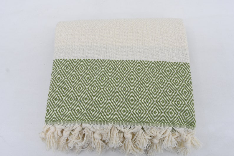 Dark Green Bath & Hand Diamonds Towel Organic Turkish Cotton - 70" X 40" - 36" X 20"