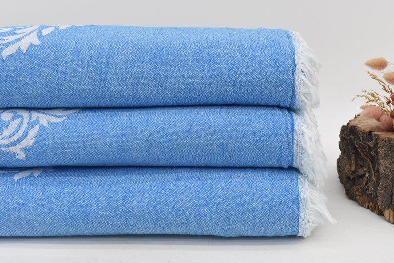 Throw Blanket Turkish Cotton Baroque Blue - 70" X 60"