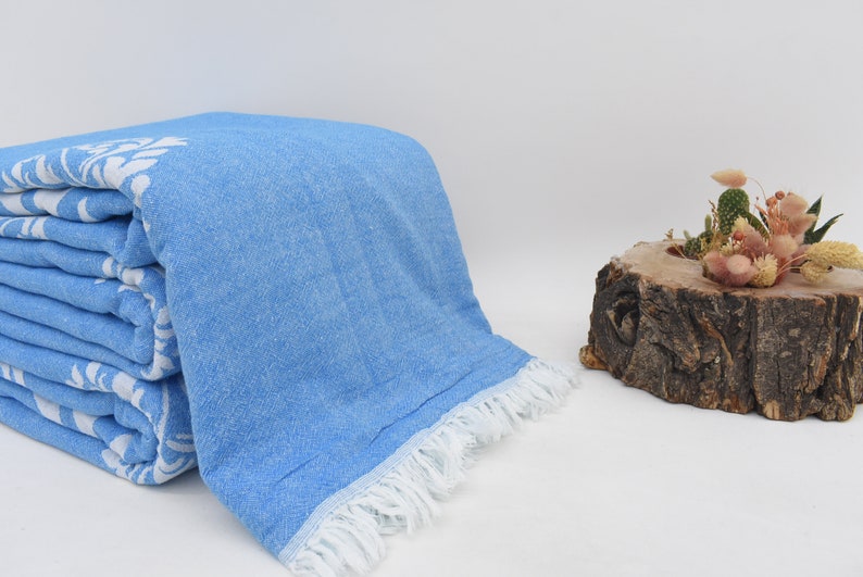 Throw Blanket Turkish Cotton Baroque Blue - 70" X 60"