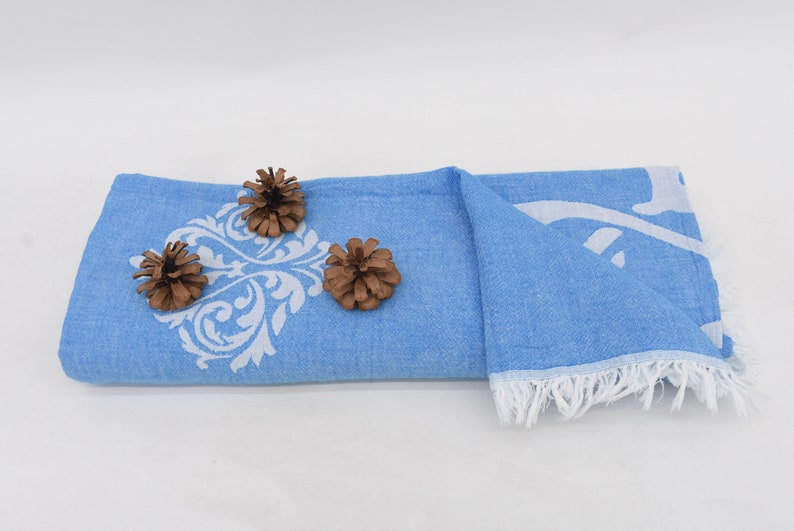 Throw Blanket Turkish Cotton Baroque Blue - 70" X 60"