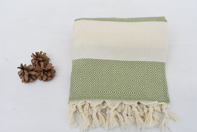 Dark Green Bath & Hand Diamonds Towel Organic Turkish Cotton - 70" X 40" - 36" X 20"
