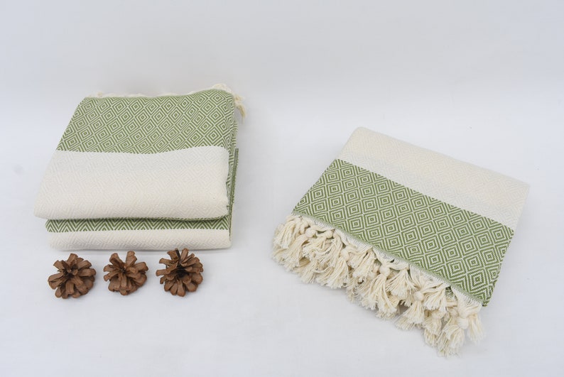 Dark Green Bath & Hand Diamonds Towel Organic Turkish Cotton - 70" X 40" - 36" X 20"