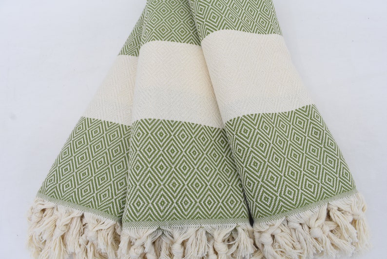 Dark Green Bath & Hand Diamonds Towel Organic Turkish Cotton - 70" X 40" - 36" X 20"