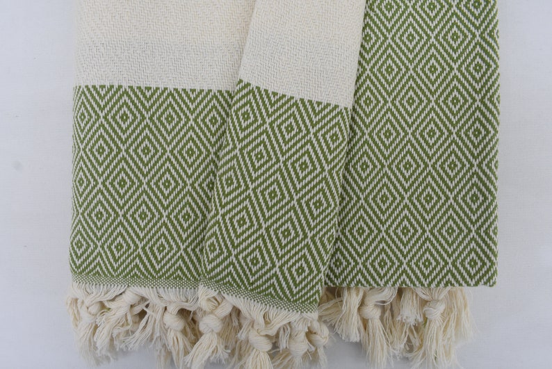 Dark Green Bath & Hand Diamonds Towel Organic Turkish Cotton - 70" X 40" - 36" X 20"