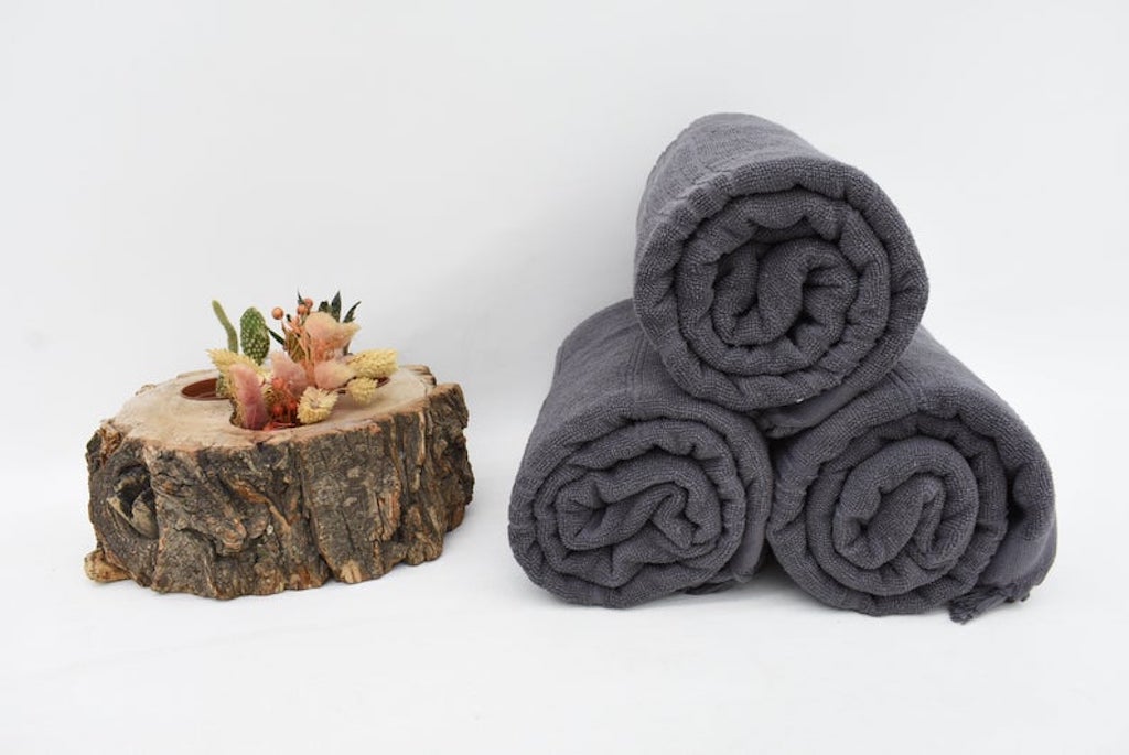 Handmade Gray Stonewashed Terry Towel Organic Turkish Towel - 180 CM X 90 CM