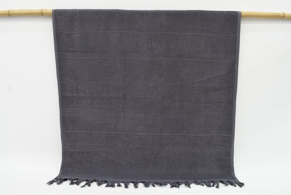 Handmade Gray Stonewashed Terry Towel Organic Turkish Towel - 180 CM X 90 CM