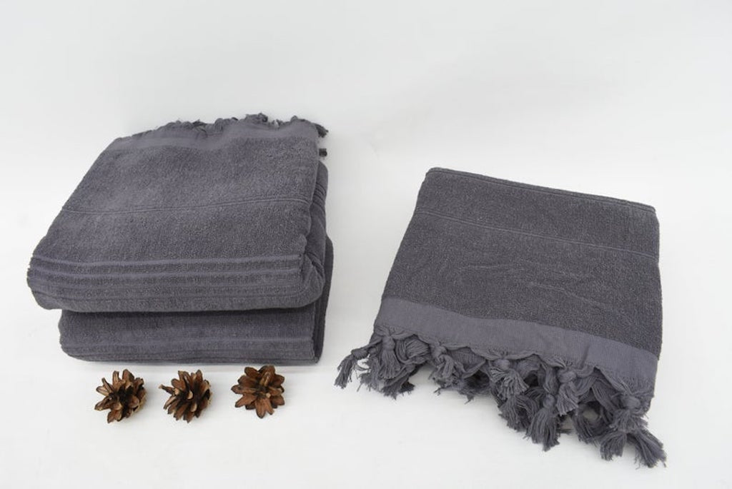 Handmade Gray Stonewashed Terry Towel Organic Turkish Towel - 180 CM X 90 CM