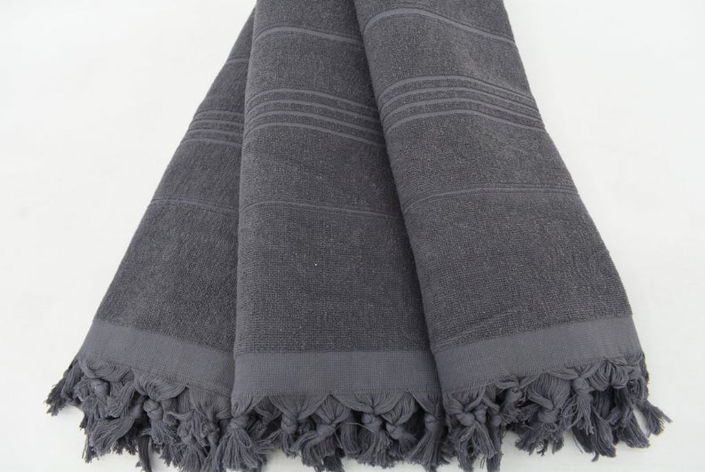 Handmade Gray Stonewashed Terry Towel Organic Turkish Towel - 180 CM X 90 CM