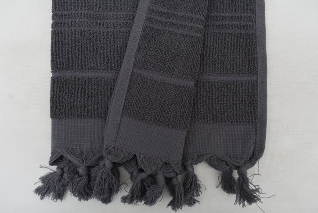 Handmade Gray Stonewash Terry Hand Face Towel Organic Turkish Towel - 100 CM X 50 CM