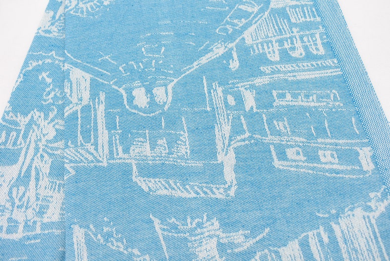 Turquoise Hand Tea Towel Organic Turkish Cotton Scene Patterned Tea Towel - 75 CM X 50 CM