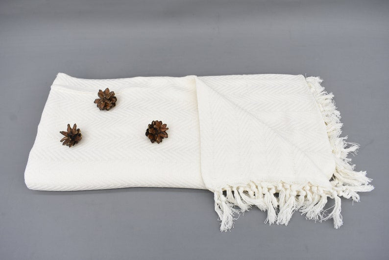 Natural White Blanket Organic Turkish Cotton - 90" X 82"