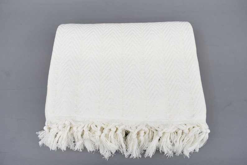 Natural White Blanket Organic Turkish Cotton - 90" X 82"