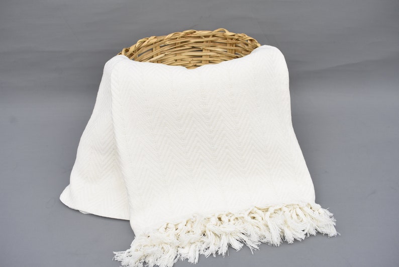 Natural White Blanket Organic Turkish Cotton - 90" X 82"