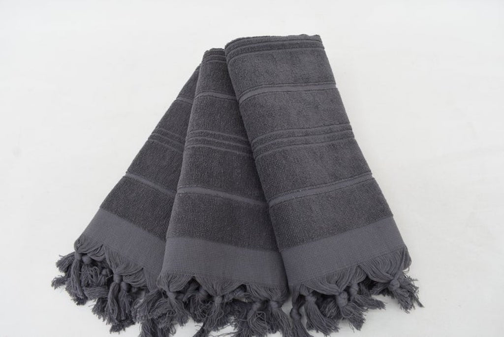 Handmade Gray Stonewash Terry Hand Face Towel Organic Turkish Towel - 100 CM X 50 CM