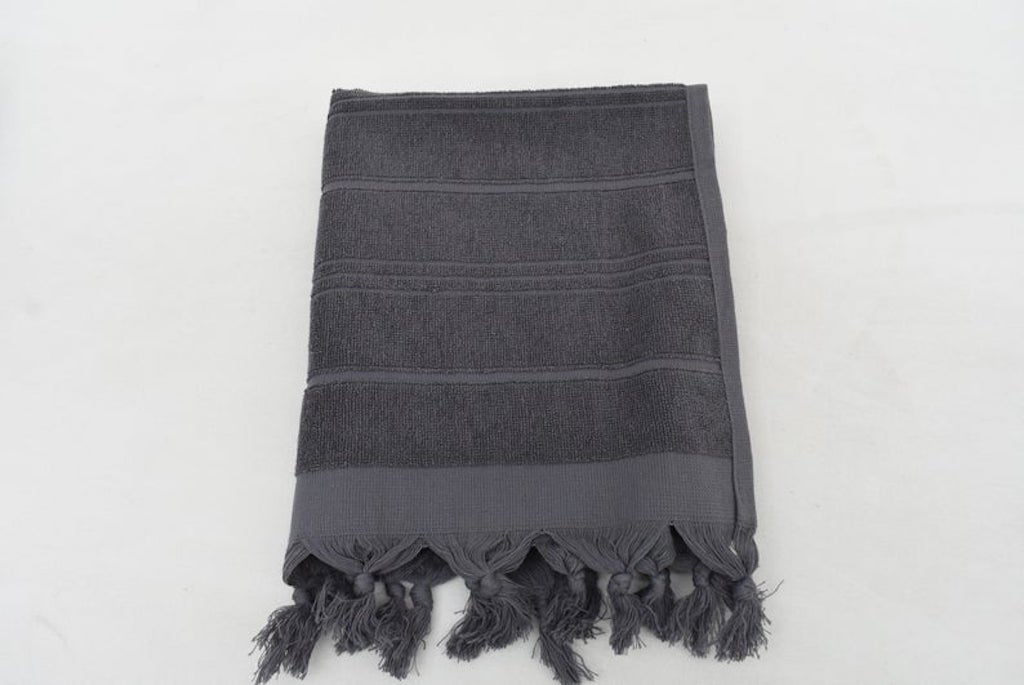 Handmade Gray Stonewash Terry Hand Face Towel Organic Turkish Towel - 100 CM X 50 CM
