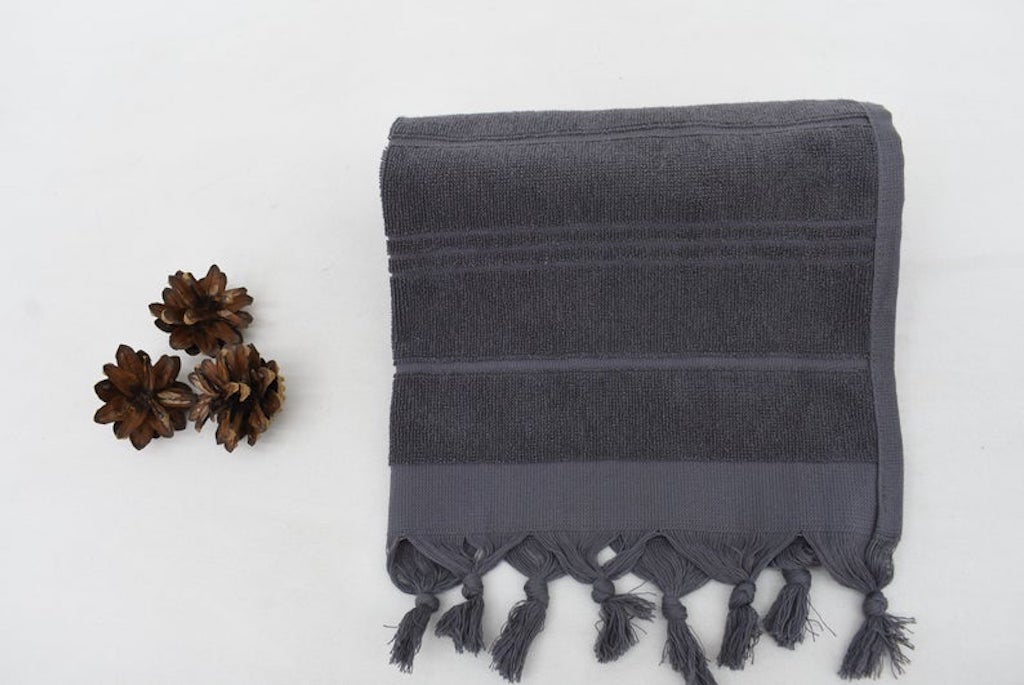 Handmade Gray Stonewash Terry Hand Face Towel Organic Turkish Towel - 100 CM X 50 CM
