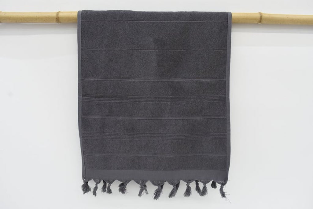 Handmade Gray Stonewash Terry Hand Face Towel Organic Turkish Towel - 100 CM X 50 CM