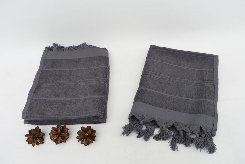 Handmade Gray Stonewash Terry Hand Face Towel Organic Turkish Towel - 100 CM X 50 CM
