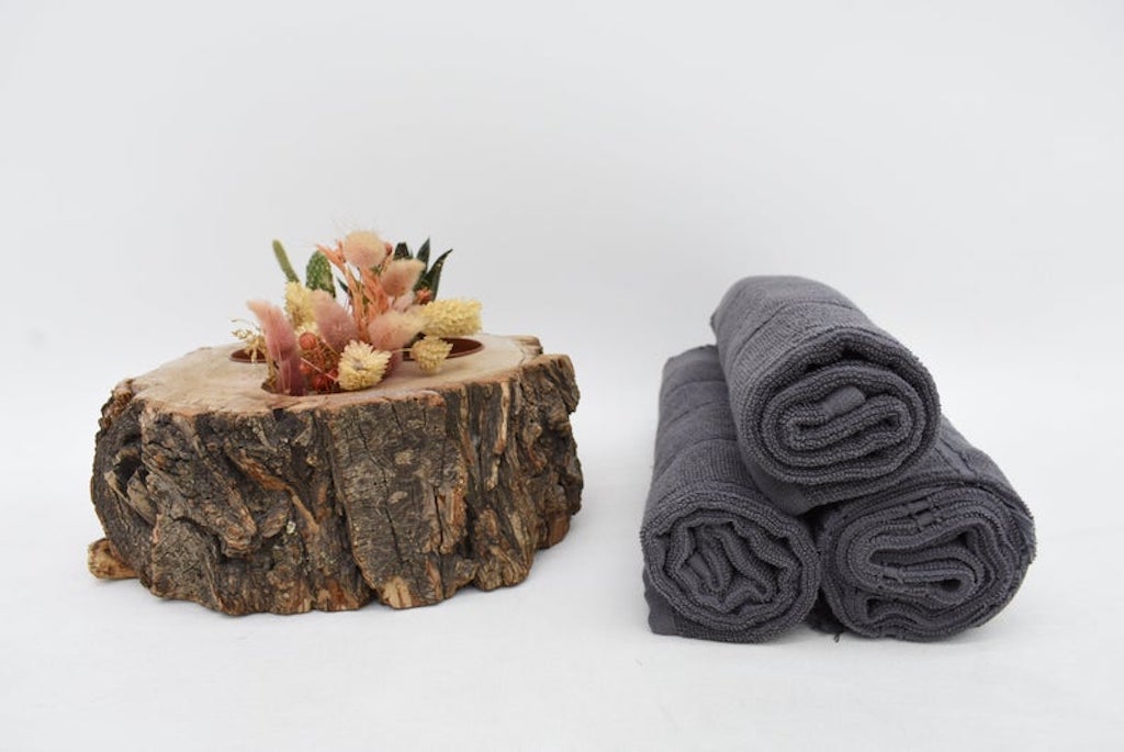 Handmade Gray Stonewash Terry Hand Face Towel Organic Turkish Towel - 100 CM X 50 CM