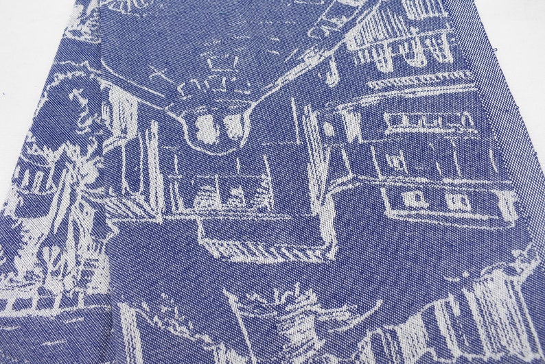 Navy Hand Tea Towel Organic Turkish Cotton Scene Patterned Tea Towel - 75 CM X 50 CM