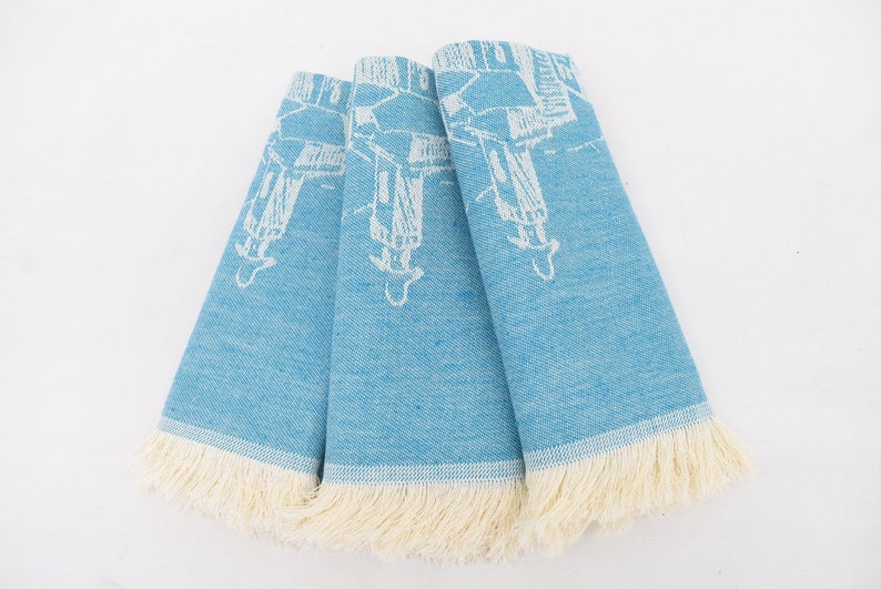 Turquoise Hand Tea Towel Organic Turkish Cotton Scene Patterned Tea Towel - 75 CM X 50 CM