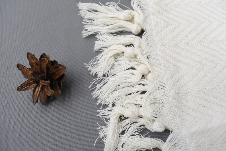 Natural White Blanket Organic Turkish Cotton - 90" X 82"