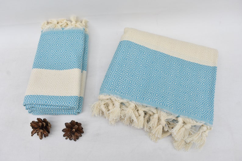 Dark Turquoise Bath & Hand Towel Organic Turkish Cotton - 70" X 40" - 36" X 20" - LUMINA ELIGMA HOME