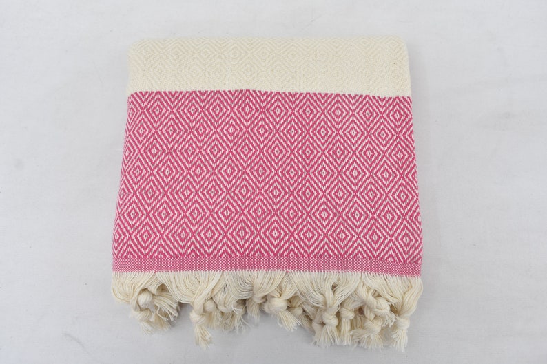 Fuschia Bath & Hand Towel Diamonds - 70" X 40" - 36" X 20" - LUMINA ELIGMA HOME