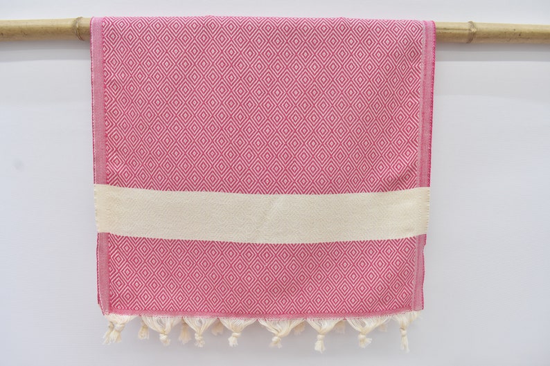 Fuschia Bath & Hand Towel Diamonds - 70" X 40" - 36" X 20" - LUMINA ELIGMA HOME