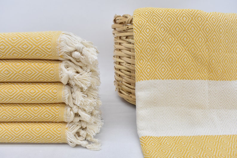 Yellow Diamond Bath & Hand Towel Organic Turkish Cotton - 70" X 40" - 36" X 20" - LUMINA ELIGMA HOME
