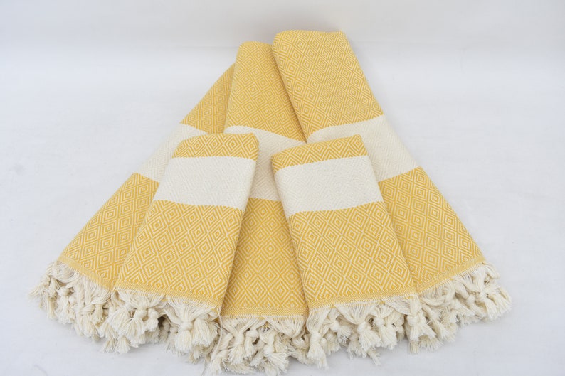 Yellow Diamond Bath & Hand Towel Organic Turkish Cotton - 70" X 40" - 36" X 20" - LUMINA ELIGMA HOME