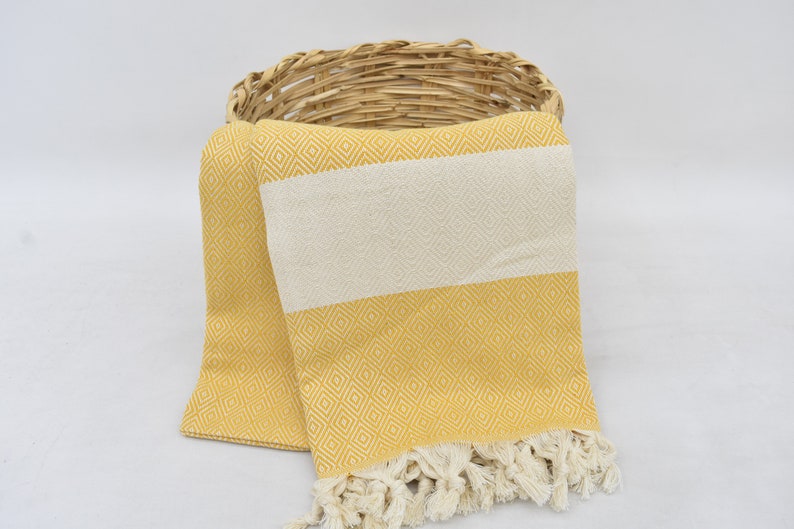 Yellow Diamond Bath & Hand Towel Organic Turkish Cotton - 70" X 40" - 36" X 20" - LUMINA ELIGMA HOME