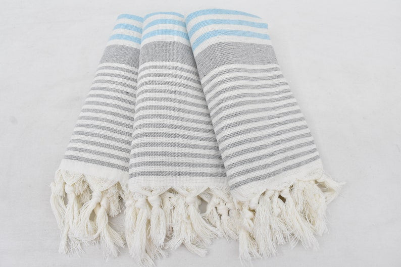 Turquoise Gray Face Towel Organic Peshkir Turkish Towel - 90 CM X 45 CM
