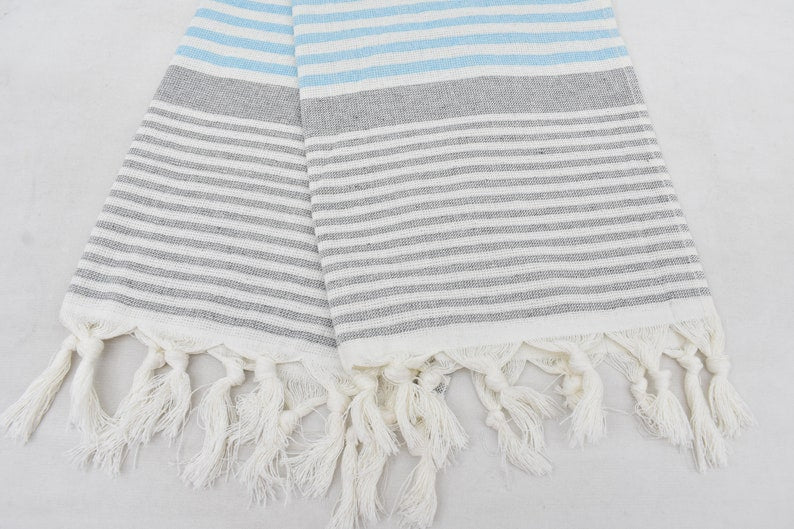 Turquoise Gray Face Towel Organic Peshkir Turkish Towel - 90 CM X 45 CM