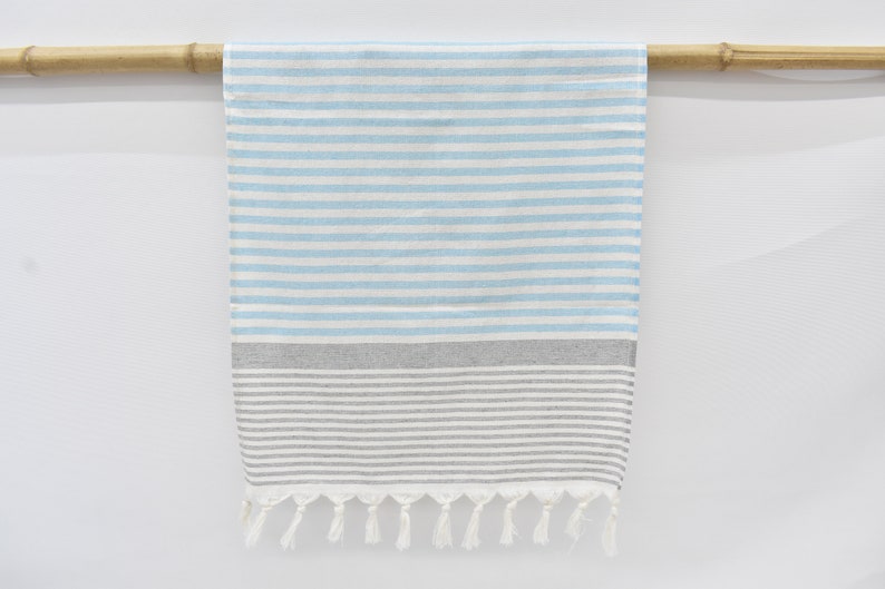 Turquoise Gray Face Towel Organic Peshkir Turkish Towel - 90 CM X 45 CM