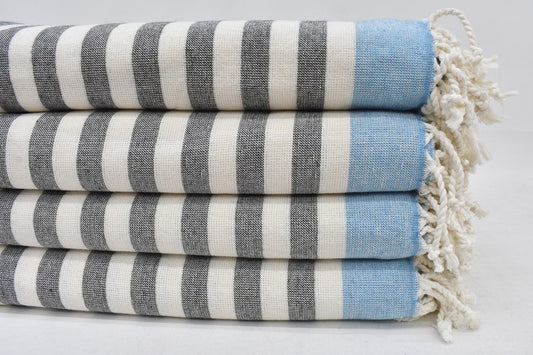Gray Turquoise Terry Bath Towel Organic Turkish Cotton - 63" X 40"