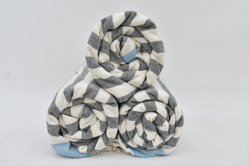 Gray Turquoise Terry Bath Towel Organic Turkish Cotton - 63" X 40"