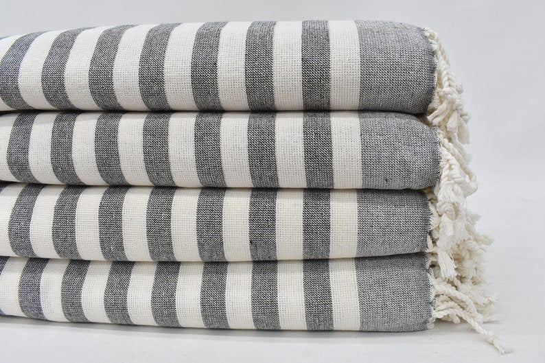 Gray on Gray Terry Bath Towel Organic Turkish Cotton - 63" X 40"