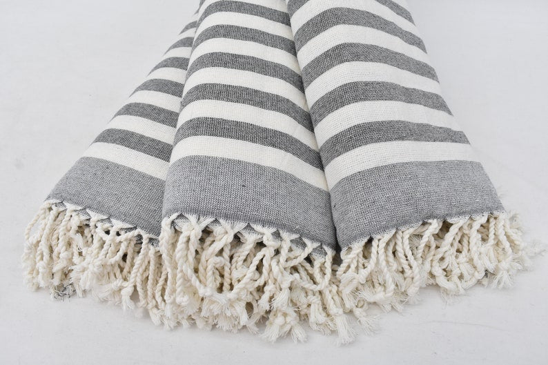 Gray on Gray Terry Bath Towel Organic Turkish Cotton - 63" X 40"