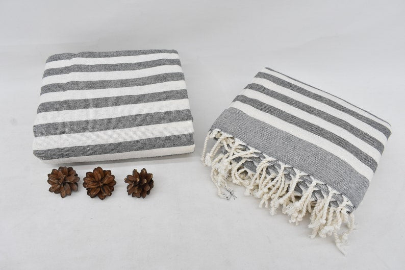 Gray on Gray Terry Bath Towel Organic Turkish Cotton - 63" X 40"