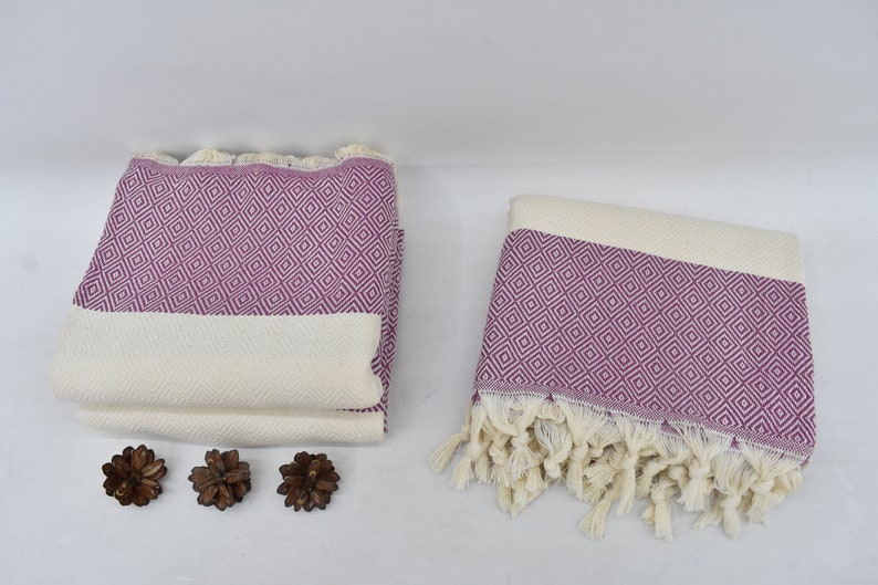 Purple Bath & Hand Towel Diamonds - 70" X 40" - 36" X 20" - LUMINA ELIGMA HOME