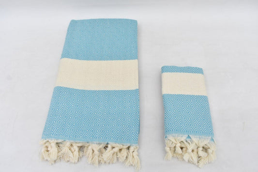 Dark Turquoise Bath & Hand Towel Organic Turkish Cotton - 70" X 40" - 36" X 20" - LUMINA ELIGMA HOME