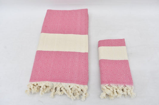 Fuschia Bath & Hand Towel Diamonds - 70" X 40" - 36" X 20" - LUMINA ELIGMA HOME