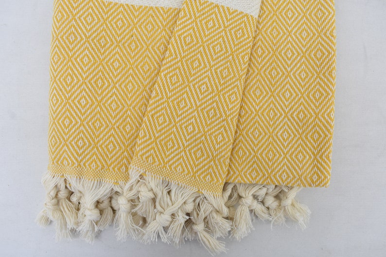 Yellow Diamond Bath & Hand Towel Organic Turkish Cotton - 70" X 40" - 36" X 20" - LUMINA ELIGMA HOME