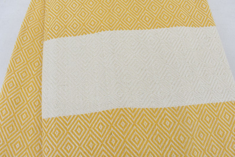 Yellow Diamond Bath & Hand Towel Organic Turkish Cotton - 70" X 40" - 36" X 20" - LUMINA ELIGMA HOME
