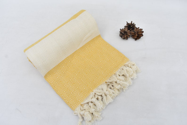Yellow Diamond Bath & Hand Towel Organic Turkish Cotton - 70" X 40" - 36" X 20" - LUMINA ELIGMA HOME
