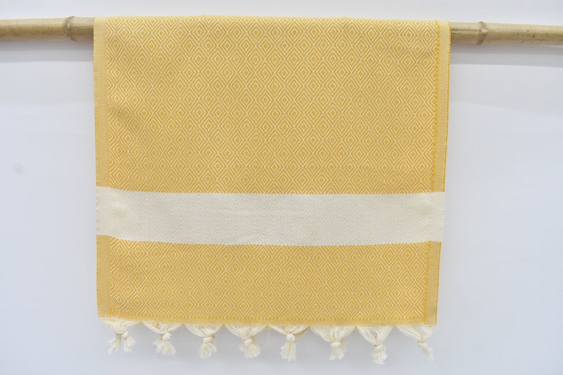 Yellow Diamond Bath & Hand Towel Organic Turkish Cotton - 70" X 40" - 36" X 20" - LUMINA ELIGMA HOME